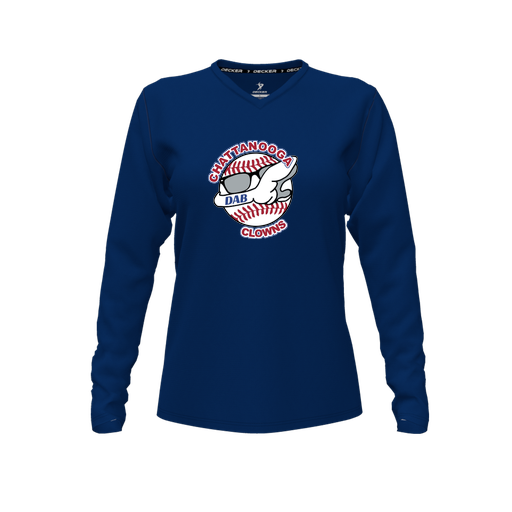 [CUS-DFW-TEES-CMF-VNK-LSL-NVY-FYXS-LOGO1] Decker Comfort T-Shirt (Female Youth XS, Navy, V Neck, Logo 1, Long Sleeve)