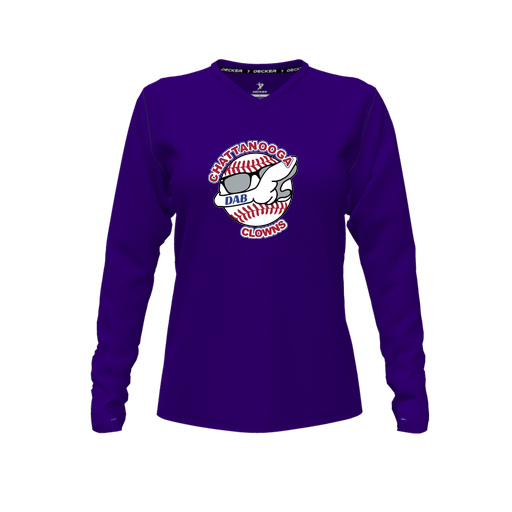 [CUS-DFW-TEES-PER-VNK-LSL-PUR-FYXS-LOGO1] Decker Performance T-Shirt (Female Youth XS, Purple, V Neck, Logo 1, Long Sleeve)